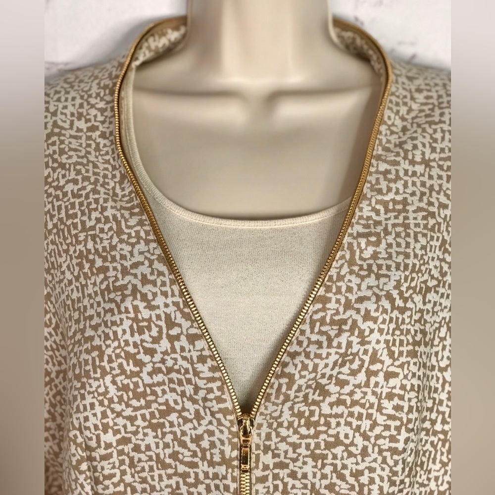ESCADA M Tan & Cream print Gold Zipper detail Moto vibe Size EU 44 jacket blazer - Picture 2 of 15